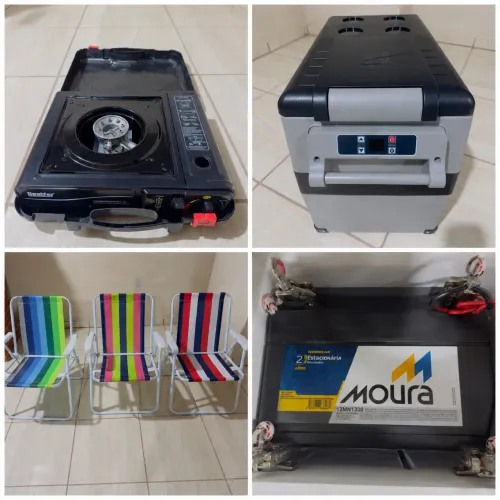 Kit Camping Completo-Geladeira Quadrivolt, Energia Solar, Tenda, fogareiro, mesa, cadeiras