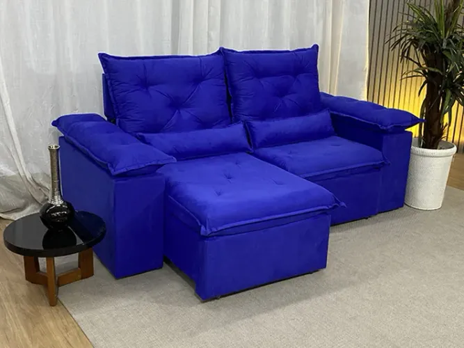 Sofá Retrátil Reclinável 2,00 m Azul Premium a22