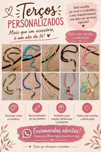 Terços, Pulseiras e Chaveiros Personalizados.
