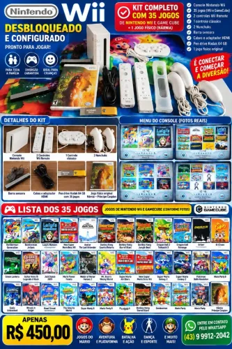 Nintendo Wii completo 35 jogos desbloqueado pronto pra diversão