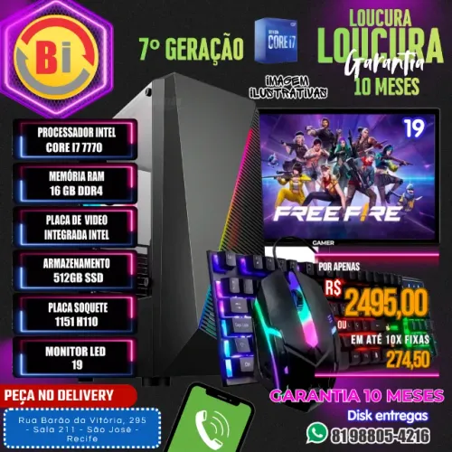 Computador Core I7 7°ger Ddr4 16gb - Ssd 512Gb - 500w - Monitor 19 - Em ate 10x Fixas