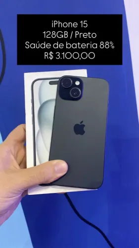 Seminovo: iPhone 15 128GB/ Preto / Saude de Bateria 88% - Loja Fisica