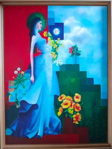 Quadro decorativo, pintura acrílica sobre eucatex 83x63cm.