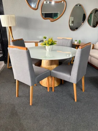 CONJUNTO MESA REDONDA CRETA C/ 4 CADEIRAS JK em madeira
