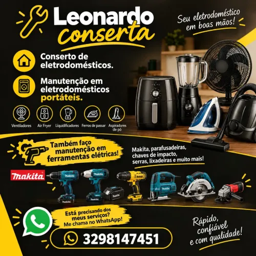 Manutenção em eletrodomésticos portateis e ferramentas elétricas de trabalho!