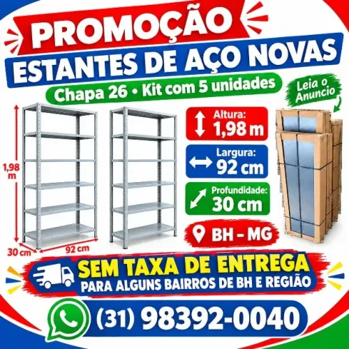 Estantes Prateleira de Aço 05 peças Comercio Escritório estoque loja indústria casa auto