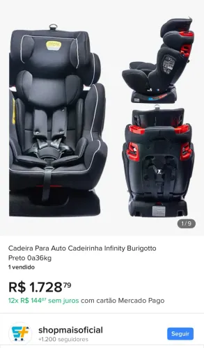 Cadeirinha para carro ! Burigoto infinity novíssima !!!