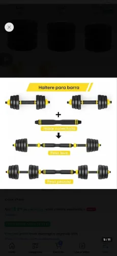 Kit academia em casa 3 em 1 halteres anilha barra musculação treino 40kg