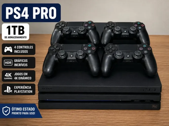 Ps4 Pro - 1TB - 4 Controles - 2 jogos