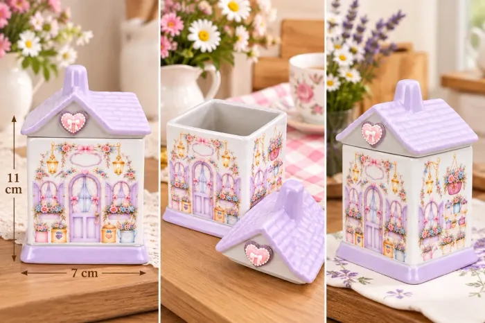 Casinha Decorativa de Cerâmica com Tampa - Delicada e Charmosa