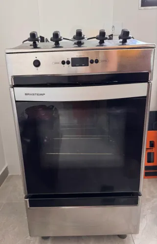 Fogão Brastemp 4 bocas cor Inox com timer digital - BFO4TAR