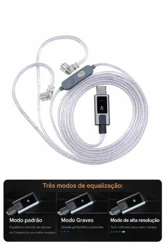 Cabo KZ M2 Tipo-C com EQ e Duplo Microfone - Pino tipo C , QDC 0,75mm