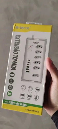 Filtro de Linha 6 Tomadas(10A/16A) - 03 Entradas USB e 03 Tipo-C 2M - B-MAX