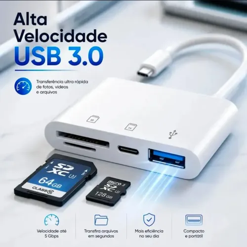 Adaptador USB Tipo C Leitor De Cartão SD Micro SD OTG USB 3.0