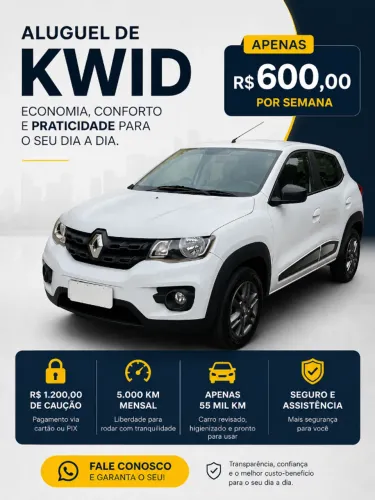 Alugo Renault Kwid 1.0 Completo | R$ 600/Semana | 5.000 Km/Mês