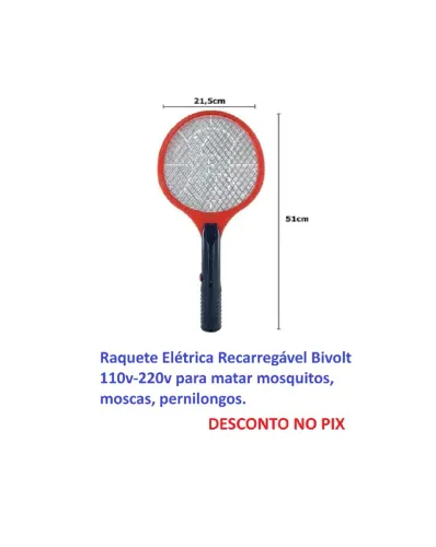 Raquete Elétrica Recarregável Bivolt Para Matar Mosquitos Moscas Pernilongos.