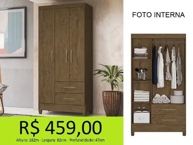 Roupeiro 3 portas compacto - A solução perfeita para suas roupas