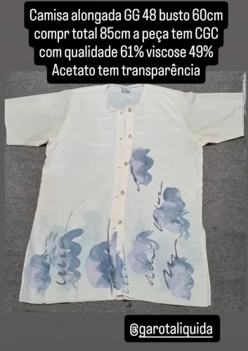 Camisa alongada GG 48 busto 60cm compr total 85cm tem transparência