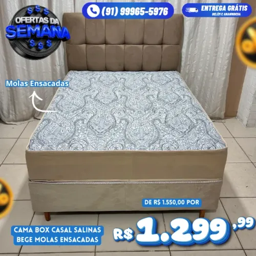 Cama Box Casal Molas Ensacadas Salinas bege