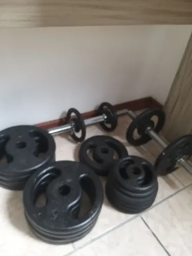 Par de halter regulavel + 64kg anilhas diversas
