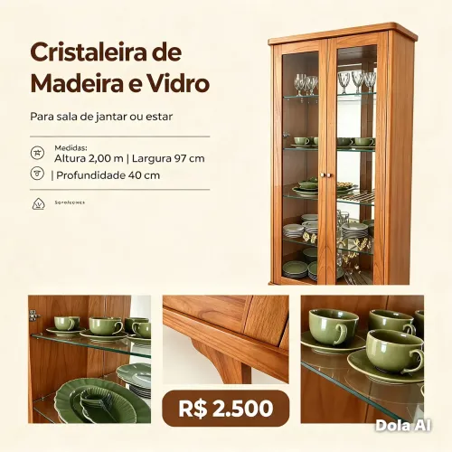 Cristaleira de Madeira e Vidro - R$2.500,00