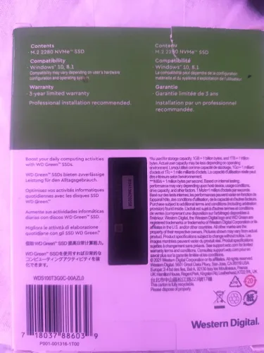 WD SSD WGreen 1Tb Memória.