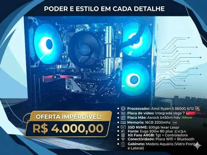  Pc gamer Ryzen 5 5600g 16gb 500gb SSD nvme