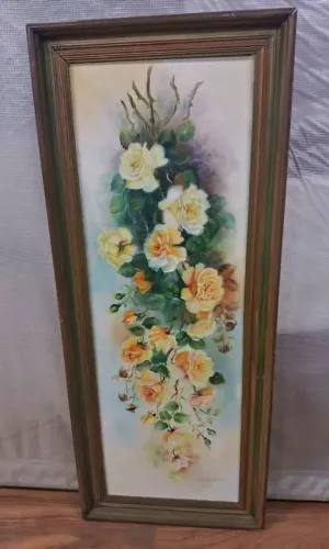 Belíssimo e Antigo Quadro óleo sobre tela flores somente para Retirada medidas 1.01x0.40