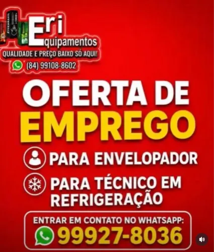 Vaga de emprego para técnico em refrigeração e envelopador