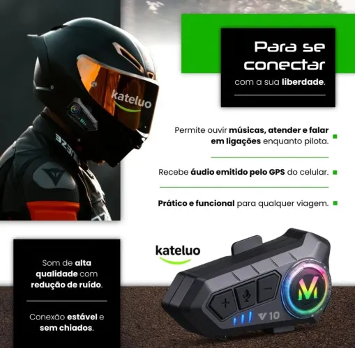 Fone De Ouvido Para Capacete Bluetooth Headset Rgb Sem Fio Kateluo (intercomunicador)
