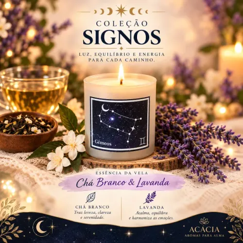 Velas aromáticas - Coleção Signos (Gêmeos) - 100% cera de coco - 150g