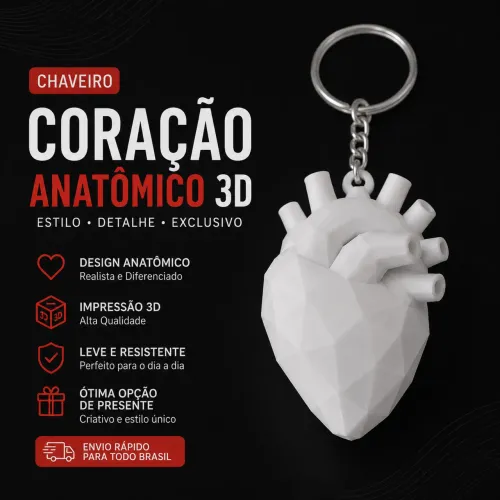     Chaveiro Coração Anatômico 3D Personalizado