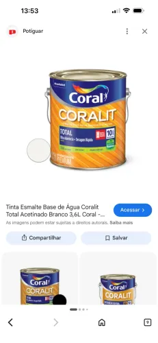 Tinta esmalte base água madeira e metais na cor branco da marca da Coral