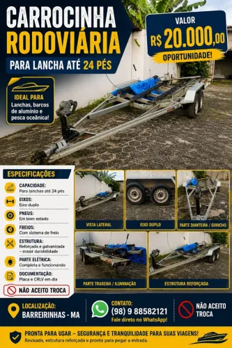 CARROCINHA RODOVIÁRIA PARA LANCHA ATÉ 24 PÉS<br>