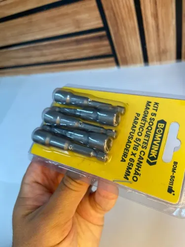 Kit 5 Soquetes Canhão Magnético 5/16 X 65mm Parafusadeira - BOM-5011 BomVink