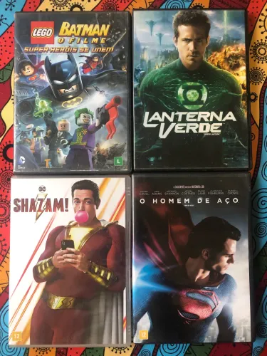 Lote DVDs Dc comics Homem de aço, lanterna verde, batman, shazam