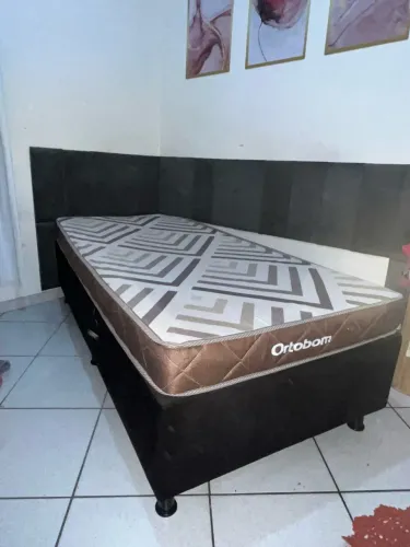 cama de solteiro box + colchão ortobom