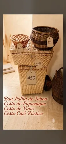 Cesta de piquenique e Baú de palha