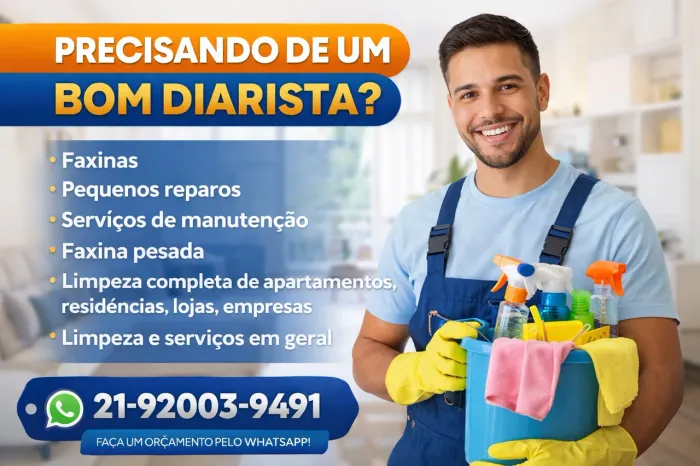 Diarista Profissional Masculino - Faxinas, Reparos e Manutenção (Serviço Sério)