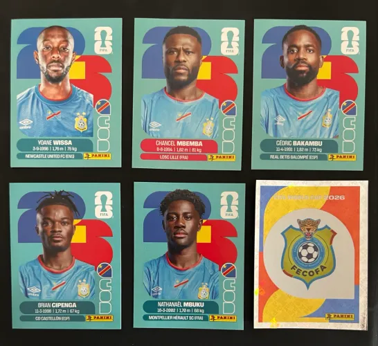 Lote 6 Figurinhas R. D. do Congo Copa Do Mundo 2026 Escudo Brilhante