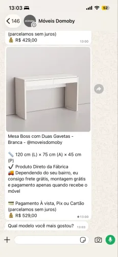 MESA BOSS / ESCRIVANINHA BRANCA - DUAS GAVETAS
