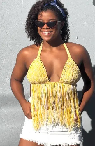 Top de crochê com franja  