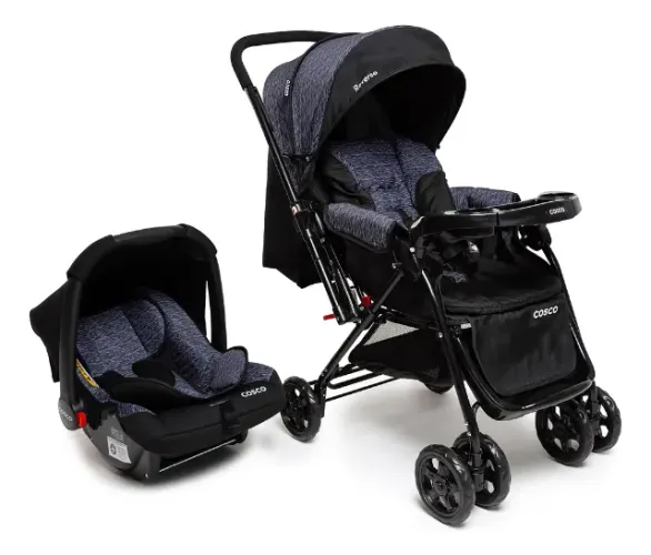 Carrinho de Bebe Travel System Duo, Cosco Kids, Reverse, 0 a 15kg, Preto Rajado