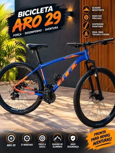 Bike GTI Roma aro 29 de 21 marchas freio a disco nas duas rodas quadro de alumínio.