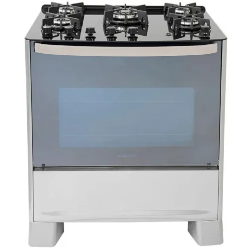 Fogão Suggar Master Grill 5 Queimadores Mesa Vidro Prata Inox 110v NOVO LACRADO