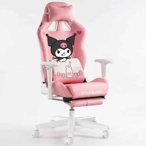 Cadeira Gamer Rosa Kuromi com Apoio para os Pés e Almofada