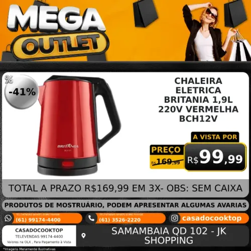 CHALEIRA ELETRICA BRITANIA 1,9L 220V VERMELHA BCH12V 063952048
