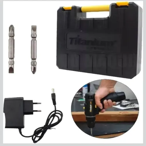 Titanium Parafusadeira A Bateria CARBON 12V Sem Fio com Carregador Bivolt com Maleta