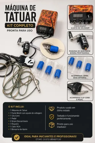 Máquina de Tatuagem Rotativa + Fonte Digital + Pedal | Kit Completo Usado