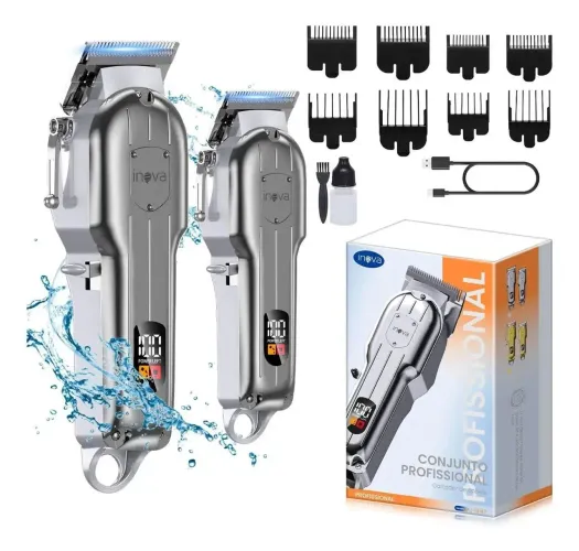 Kit 2 máquinas de cortar cabelo profissional uma corte e uma acabamento sem fio completas 